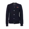 Comme Des Garçons Play Dual Signature Logo Patch Wool Cardigan In Blue