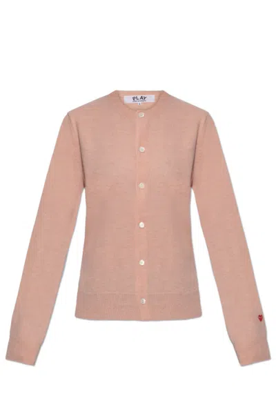 Comme Des Garçons Play Heart-patch Knitted Wool Cardigan In Pink