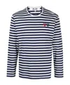 Comme Des Garçons Play Comme Des Garcons Play Navy Stripe Double Heart Long Sleeve T-shirt In White