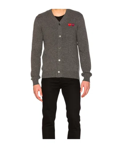 Comme Des Garçons Play Long-sleeved Wool Cardigan In Gray