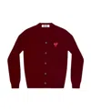 Comme Des Garçons Play Long-sleeved Wool Cardigan In Red