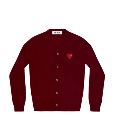 Comme Des Garçons Play Long-sleeved Wool Cardigan In Red