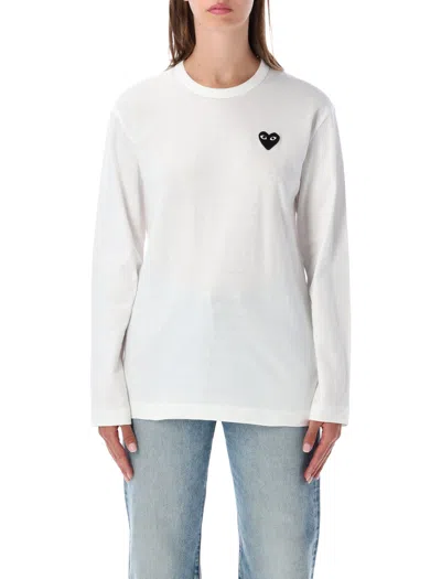 Comme Des Garçons Play Comme Des Garcons Play Long-sleeve Cotton T-shirt With Heart Patch In White