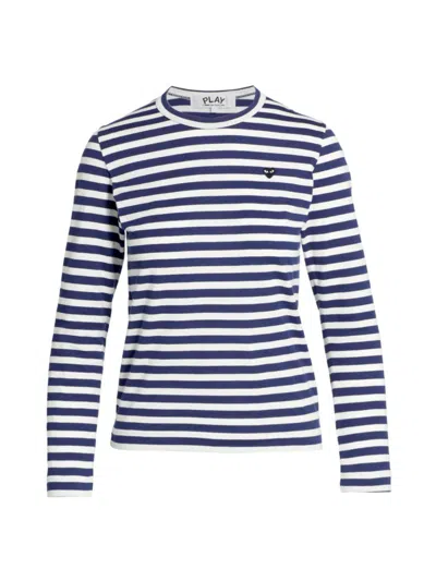 Comme Des Garçons Play Love Decal Striped T-shirt In Blue