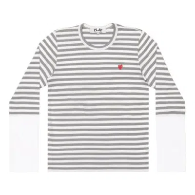Comme Des Garçons Play Comme Des Garcons Play L/s Bi-colour Stripe White Sleeve T-shirt 'grey White' In Gray