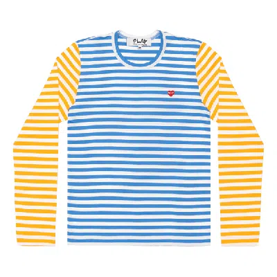 COMME DES GARÇONS PLAY COMME DES GARCONS PLAY L/S BI-COLOUR STRIPED SMALL EMBLEM T-SHIRT 'BLUE YELLOW'
