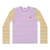 Comme Des Garçons Play Comme Des Garcons Play L/s Bi-colour Striped Small Emblem T-shirt 'purple Olive' In Multi
