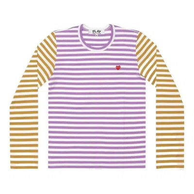 Comme Des Garçons Play Comme Des Garcons Play L/s Bi-colour Striped Small Emblem T-shirt 'purple Olive' In Multi