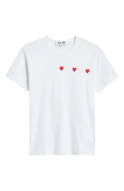 Comme Des Garçons Play Mens White Triple Heart Graphic-print Crewneck Cotton T-shirt