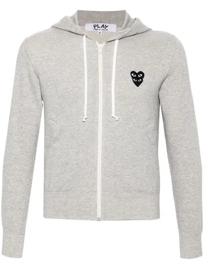 Comme Des Garçons Play Mélange Cotton Hoodie Sweatshirt Grey