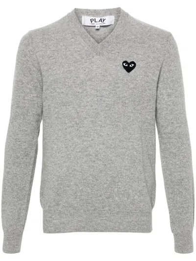 Comme Des Garçons Play Comme Des Garcons Play Mens Light Grey Heart Brand-print Wool Jumper