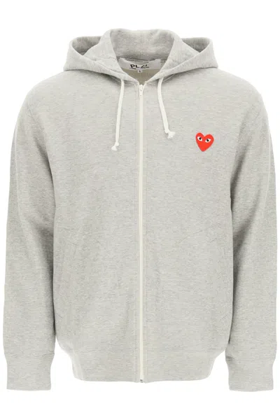 Comme Des Garçons Play Men's Full Zip Sweatshirt With Signature Red Heart And Logo In Grey