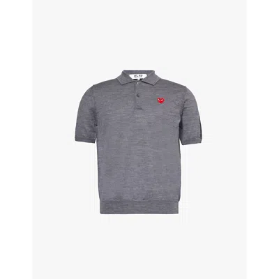 Comme Des Garçons Play Comme Des Garcons Play Mens Grey Logo-patch Short-sleeve Wool Polo Shirt