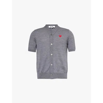 Comme Des Garçons Play Comme Des Garcons Play Mens Grey Logo-patch Short-sleeve Wool Polo Shirt