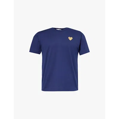 Comme Des Garçons Play Mens Navy Small Gold Heart Brand-appliqué Cotton-jersey T-shirt