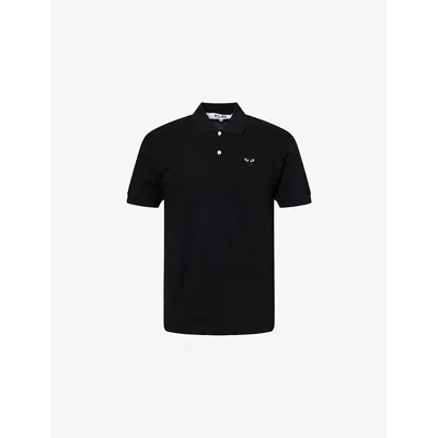Comme Des Garçons Play Mens Logo-patch Short-sleeve Cotton Polo Shirt Black
