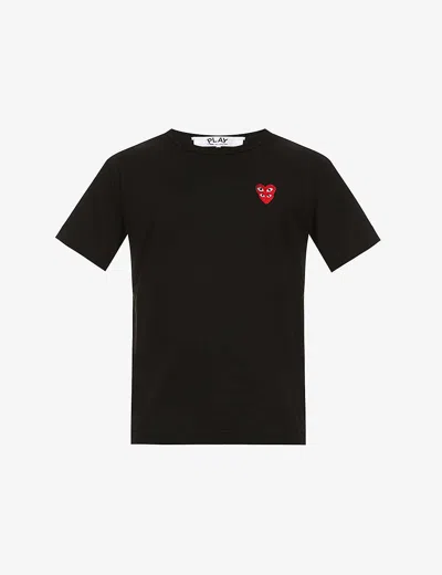 Comme Des Garçons Play Mens Black Overlap-heart Print Cotton-jersey T-shirt Xl