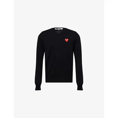 Comme Des Garçons Play Mens Black Play V-neck Wool Jumper
