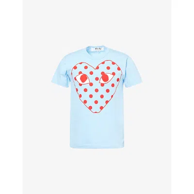 Comme Des Garçons Play Mens Blue Play Dotted Graphic-print Crewneck Cotton T-shirt