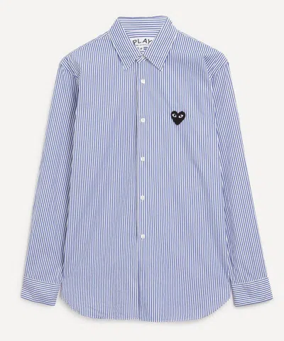 Comme Des Garçons Play Comme Des Garcons Play Mens Blue Striped Black Heart Shirt In 블루
