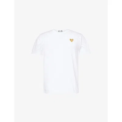 Comme Des Garçons Play Mens Comme Des Garcons Play Embroidered-logo Crewneck Cotton T-shirt In White