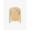 Comme Des Garçons Play Mens Light Camel Logo-embroidered Crewneck Wool Cardigan