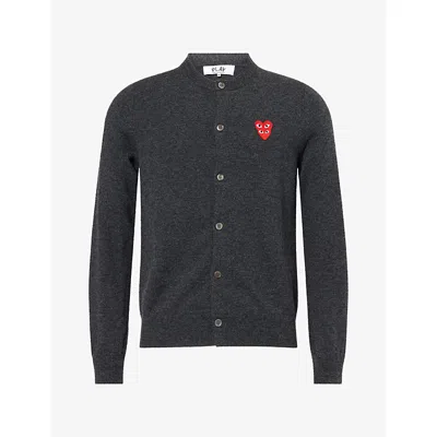 Comme Des Garçons Play Mens Double Heart Wool Knit Cardigan Grey In Multi