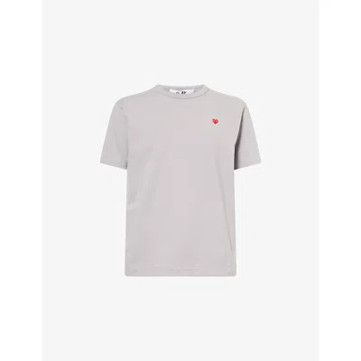 Comme Des Garçons Play Mens Gray Small Heart-embroidered Cotton T-shirt Xl