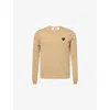 Comme Des Garçons Play Mens Light Camel Heart-appliqué Crewneck Wool Knitted Jumper