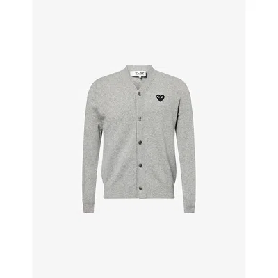 Comme Des Garçons Play Mens Light Grey Logo-embroidered V-neck Wool Cardigan