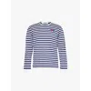 Comme Des Garçons Play Comme Des Garcons Play Navy Stripe Double Heart Long Sleeve T-shirt In Navy