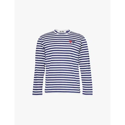 COMME DES GARÇONS PLAY MENS NAVY DOUBLE HEART STRIPE LONG-SLEEVE REGULAR-FIT COTTON-JERSEY T-SHIRT