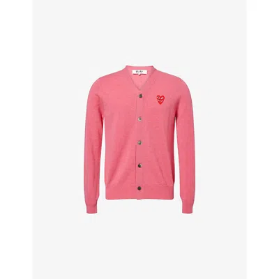 Comme Des Garçons Play Mens Pink Double-logo Embroidered Wool Cardigan