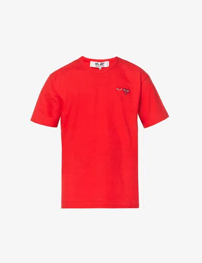 COMME DES GARÇONS PLAY MENS RED DOUBLE SMALL HEART-APPLIQUÉD COTTON-JERSEY T-SHIRT,21385413
