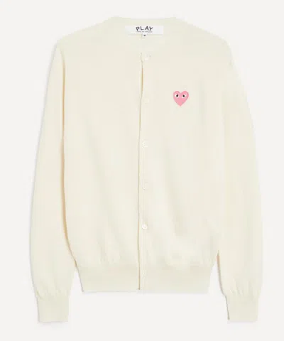 Comme Des Garçons Play Comme Des Garcons Play Mens Small Pink Heart Round Neck Cardigan In Neutral