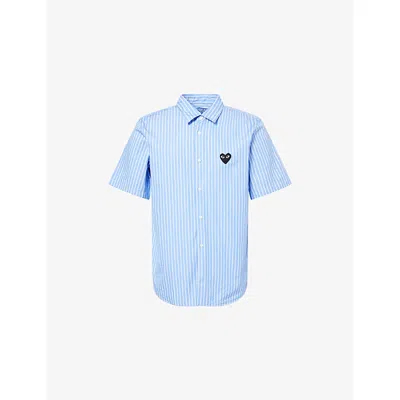 Comme Des Garçons Play Mens Striped Embroidered-logo Cotton Shirt In Blue