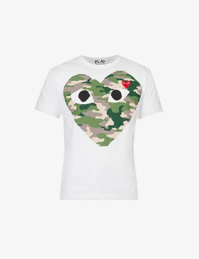 Comme Des Garçons Play Camouflage Heart-print Cotton T-shirt In White