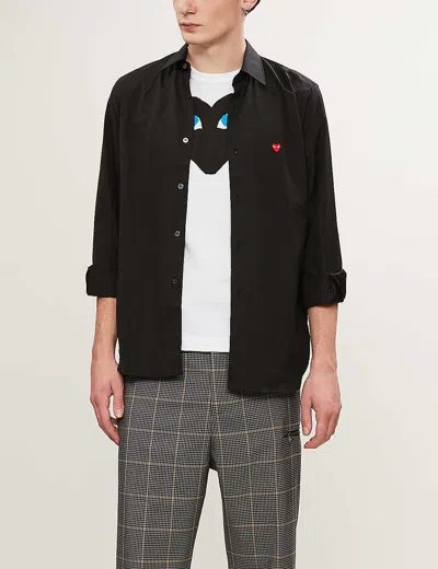 Comme Des Garçons Play Mens White Heart-logo Cotton-jersey T-shirt In Black