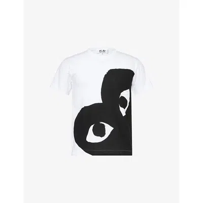 Comme Des Garçons Play Mens White Heart-print Cotton-jersey T-shirt