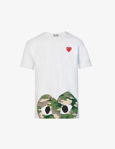 COMME DES GARÇONS PLAY MENS HEART-PRINT COTTON-JERSEY T-SHIRT WHITE,26020544