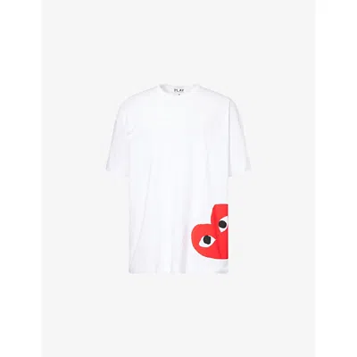 Comme Des Garçons Play Mens White Heart-print Oversized Cotton-jersey T-shirt