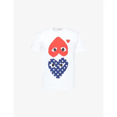 Comme Des Garçons Play Mens White Play Graphic-print Crewneck Cotton T-shirt