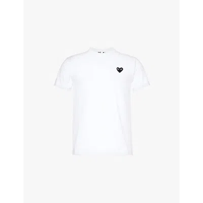 COMME DES GARÇONS PLAY MENS WHITE SMALL BLACK HEART BRAND-APPLIQUÉ COTTON-JERSEY T-SHIRT XXL