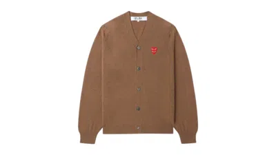 Pre-owned Comme Des Garçons Play Merged Heart Emblem Vneck Cardigan Sweater In Brown