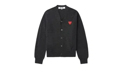 Pre-owned Comme Des Garçons Play Merged Heart Emblem Vneck Cardigan Sweater In Grey