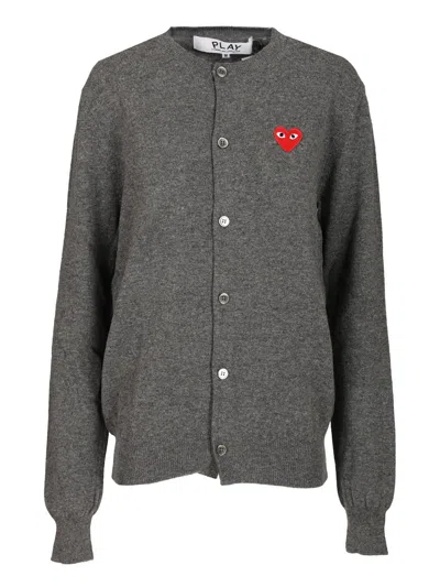 Comme Des Garçons Play Merino Wool Cardigan Knitwear Grey In Gray