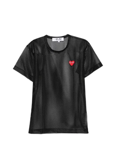 Comme Des Garçons Play Heart Mesh Crew Neck Short Sleeve T-shirt In Black