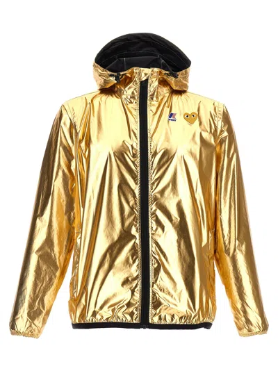 Comme Des Garçons Play Metallic Hooded Waterproof Jacket In Gold