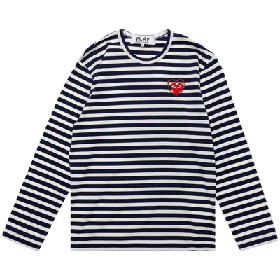 Pre-owned Comme Des Garçons Play Metalstone Stripe Tee 'navy/white' | Blue | Men's Size S
