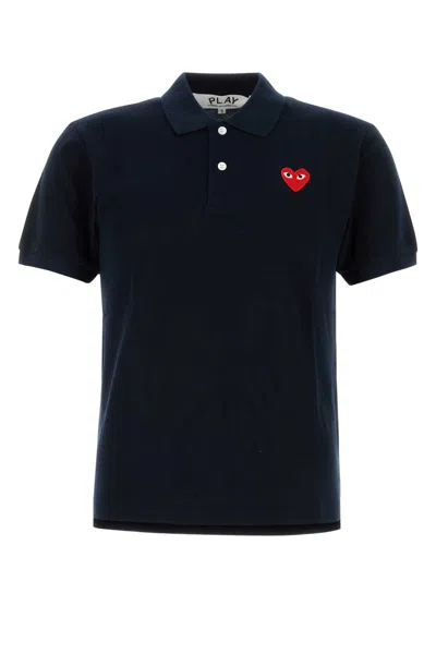 Comme Des Garçons Play Heart Polo Shirt In Navy